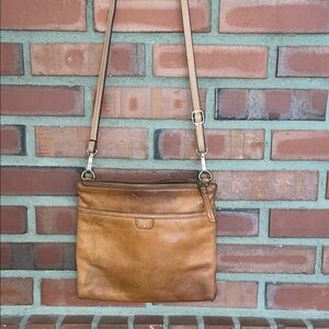 Fossil Tan Leather Crossbody Bag cognac 8”x10” worn I added new strap